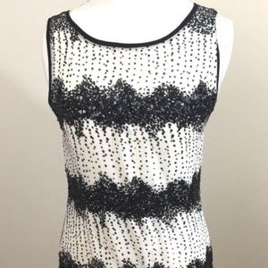 LOFT White Sheer Tank with Black Beaded Bands